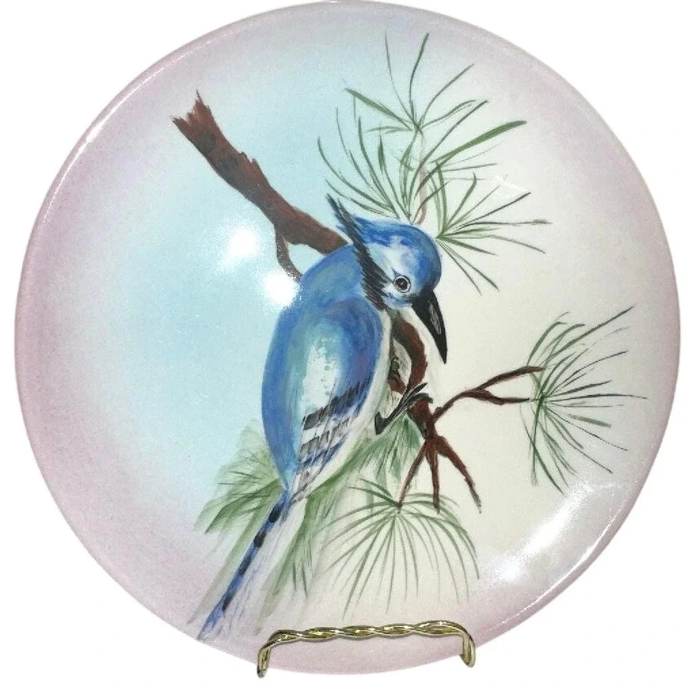 Vintage Hand-Painted Blue Jay Plate Signed 
